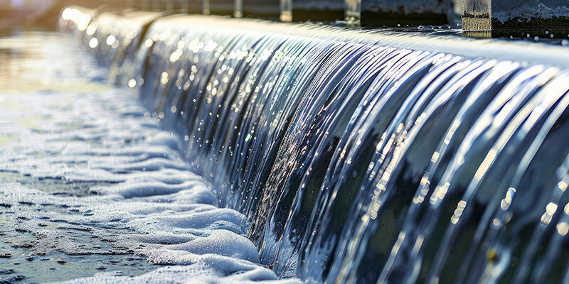 water cascading over barrier